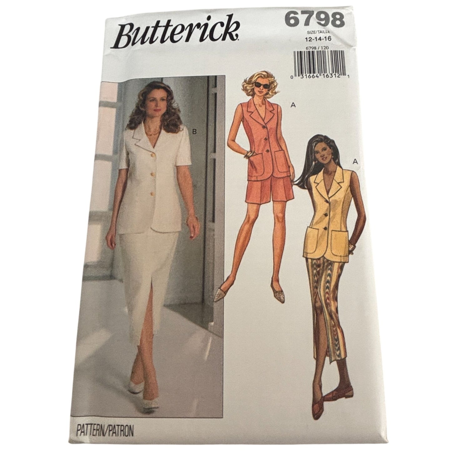 Butterick Sewing Pattern 6798 Top Skirt Shorts Set 90s Minimalist Summer Suit 12-16 Uncut