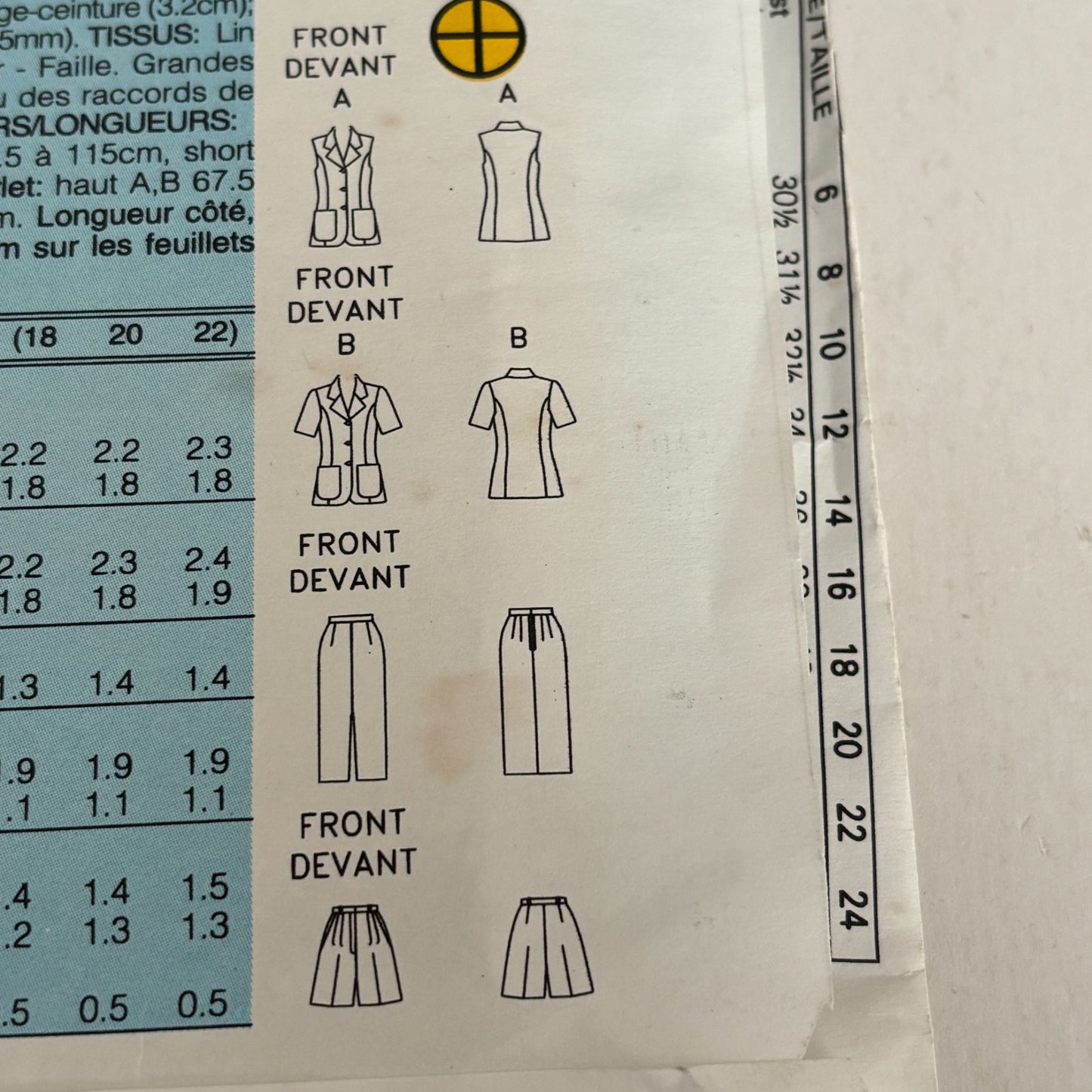 Butterick Sewing Pattern 6798 Top Skirt Shorts Set 90s Minimalist Summer Suit 12-16 Uncut