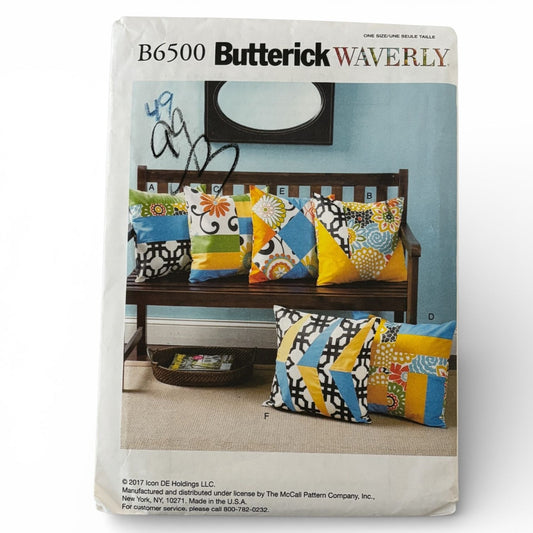 Butterick Sewing Pattern B6500 Waverly Pillow Cover Modern Patchwork Geometric DIY Home Decor