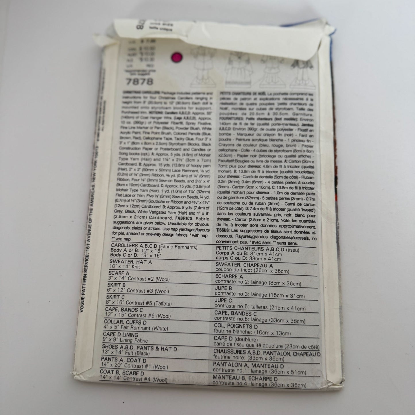 Vogue Sewing Pattern 7878 Christmas Carolers Doll Home Decor By Linda Carr Uncut