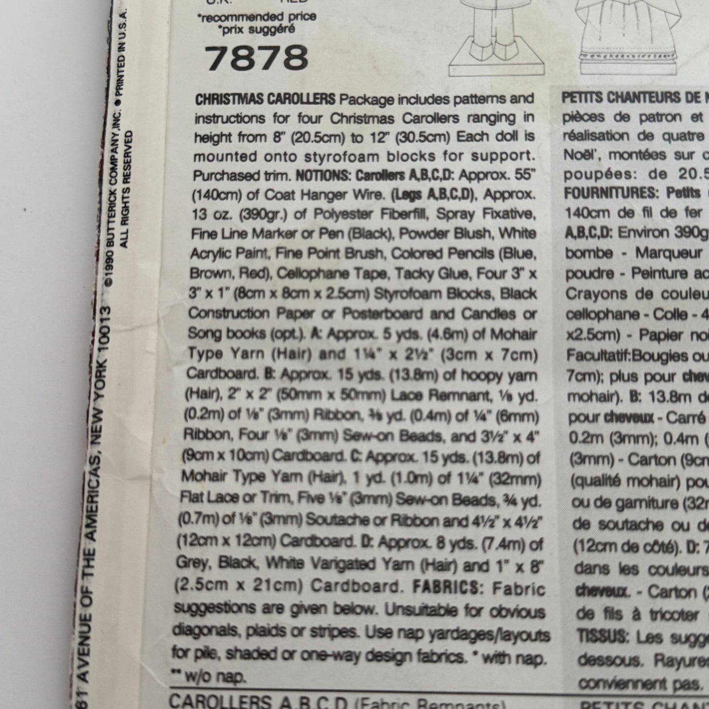 Vogue Sewing Pattern 7878 Christmas Carolers Doll Home Decor By Linda Carr Uncut