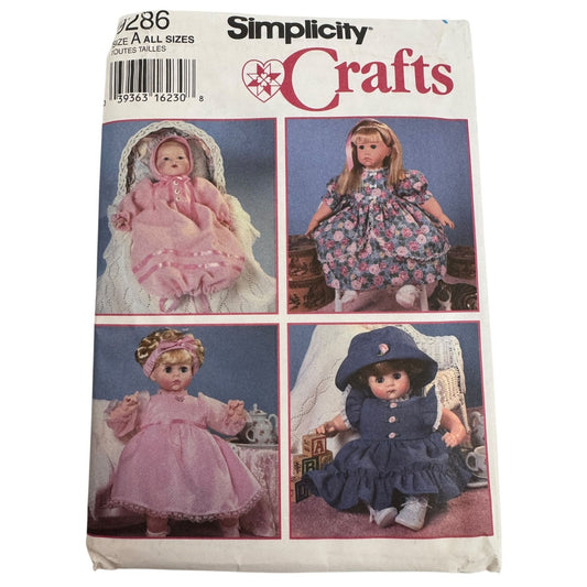 Simplicity Crafts Sewing Pattern 9286 Doll Clothes Dress Bonnet Clothing Uncut