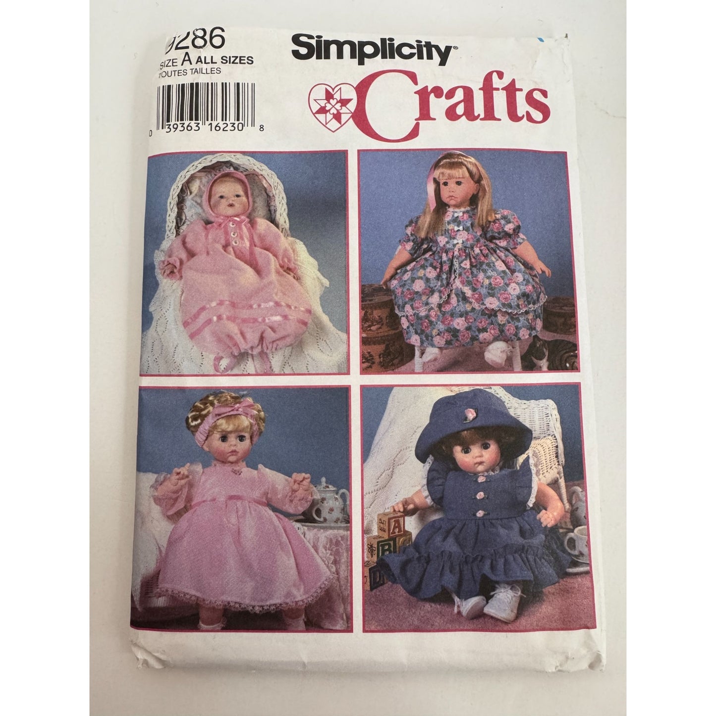 Simplicity Crafts Sewing Pattern 9286 Doll Clothes Dress Bonnet Clothing Uncut