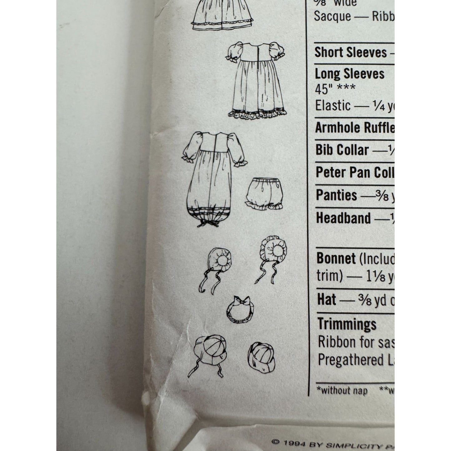 Simplicity Crafts Sewing Pattern 9286 Doll Clothes Dress Bonnet Clothing Uncut