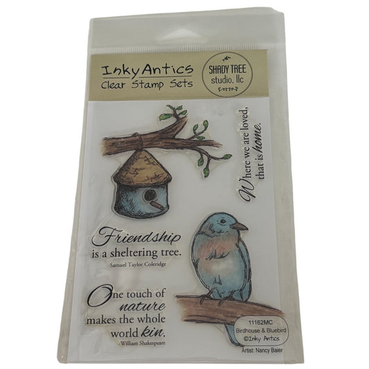Inky Antics Clear Stamp Set Birdhouse and Bluebird Friendship Literary Quotes Words Cardmaking Nature