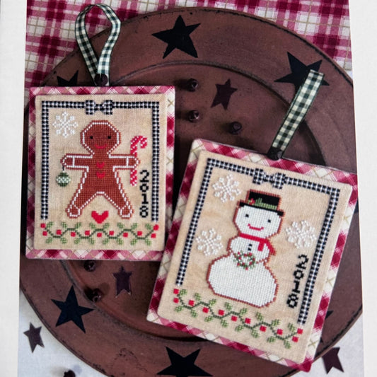 Annie Beez Folk Art Cross Stitch Pattern Christmas Cookies Snowman Ornaments Counted Gingerbread Man