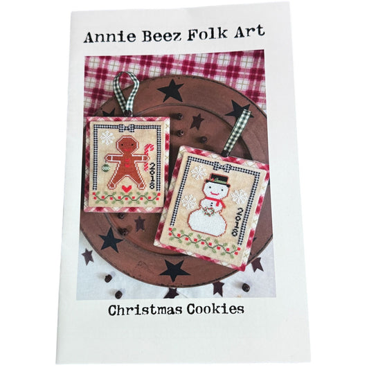 Annie Beez Folk Art Cross Stitch Pattern Christmas Cookies Snowman Ornaments Counted Gingerbread Man