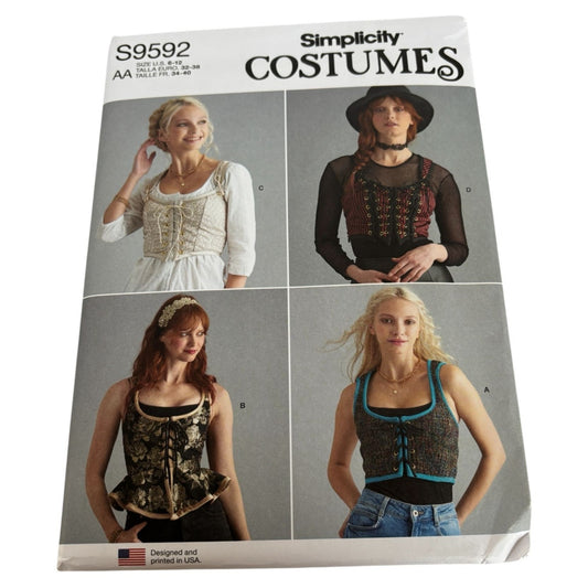 Simplicity Sewing Pattern S9592 Medieval Corset Tops Halloween Costume 6-12 UC
