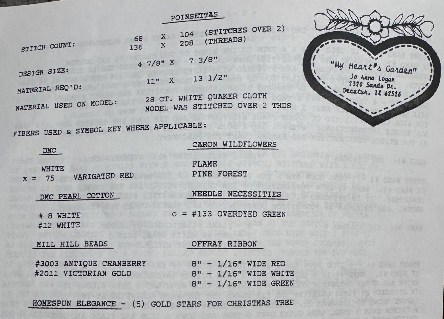 My Hearts Garden Needlework Pattern Christmas Poinsettias Flowers Minimalist Motif Primitive Holiday Sampler