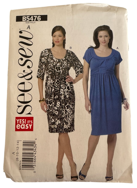 Butterick Sewing Pattern B5476 Knit Dress Empire Waist Modern Classic Easy 8-14