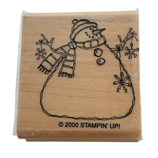 Stampin Up Rubber Stamp Snowman Holding Snowflake Ornaments Whimsical Winter Art
