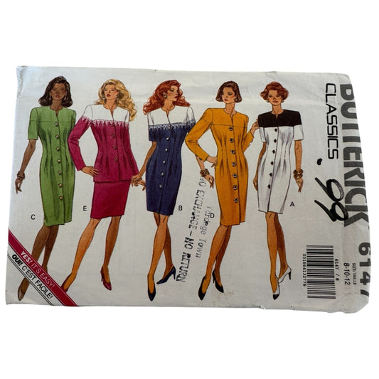 Vintage 90s Sheath Dress Sewing Pattern Butterick 6147 Button Front Top Skirt Corporate Core 8-12 Uncut