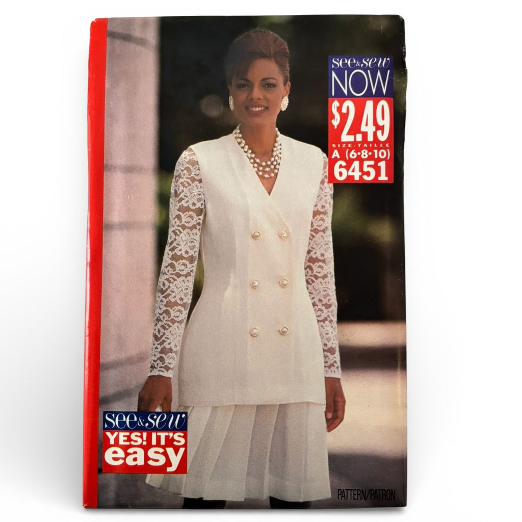 Butterick Sewing Pattern 6451 90s Top Skirt Pattern Lace Sleeve Suit Set 6-10 UC