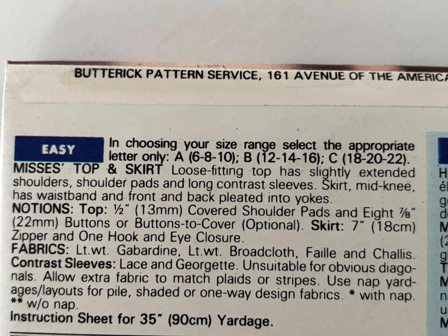 Butterick Sewing Pattern 6451 90s Top Skirt Pattern Lace Sleeve Suit Set 6-10 UC