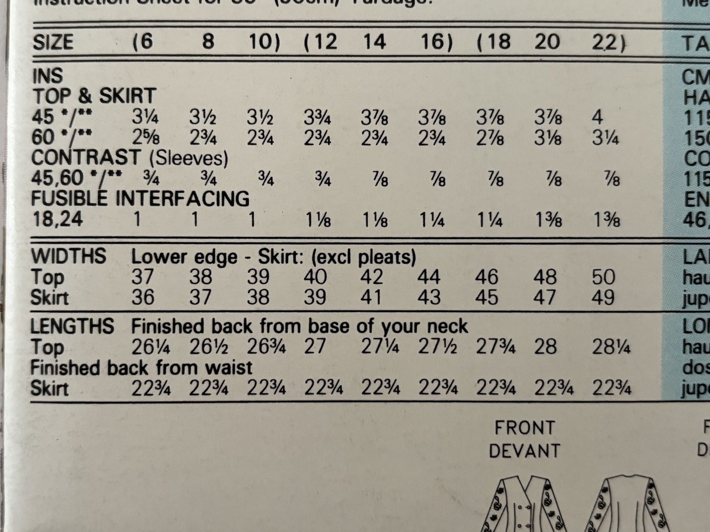 Butterick Sewing Pattern 6451 90s Top Skirt Pattern Lace Sleeve Suit Set 6-10 UC