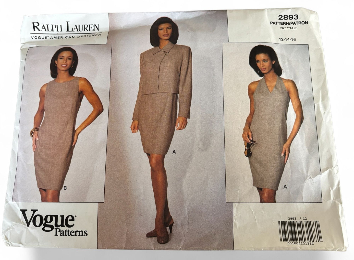 Vogue Sewing Pattern 2893 Ralph Lauren Dress Suit Jacket 12-16 Minimalist 90s Uncut
