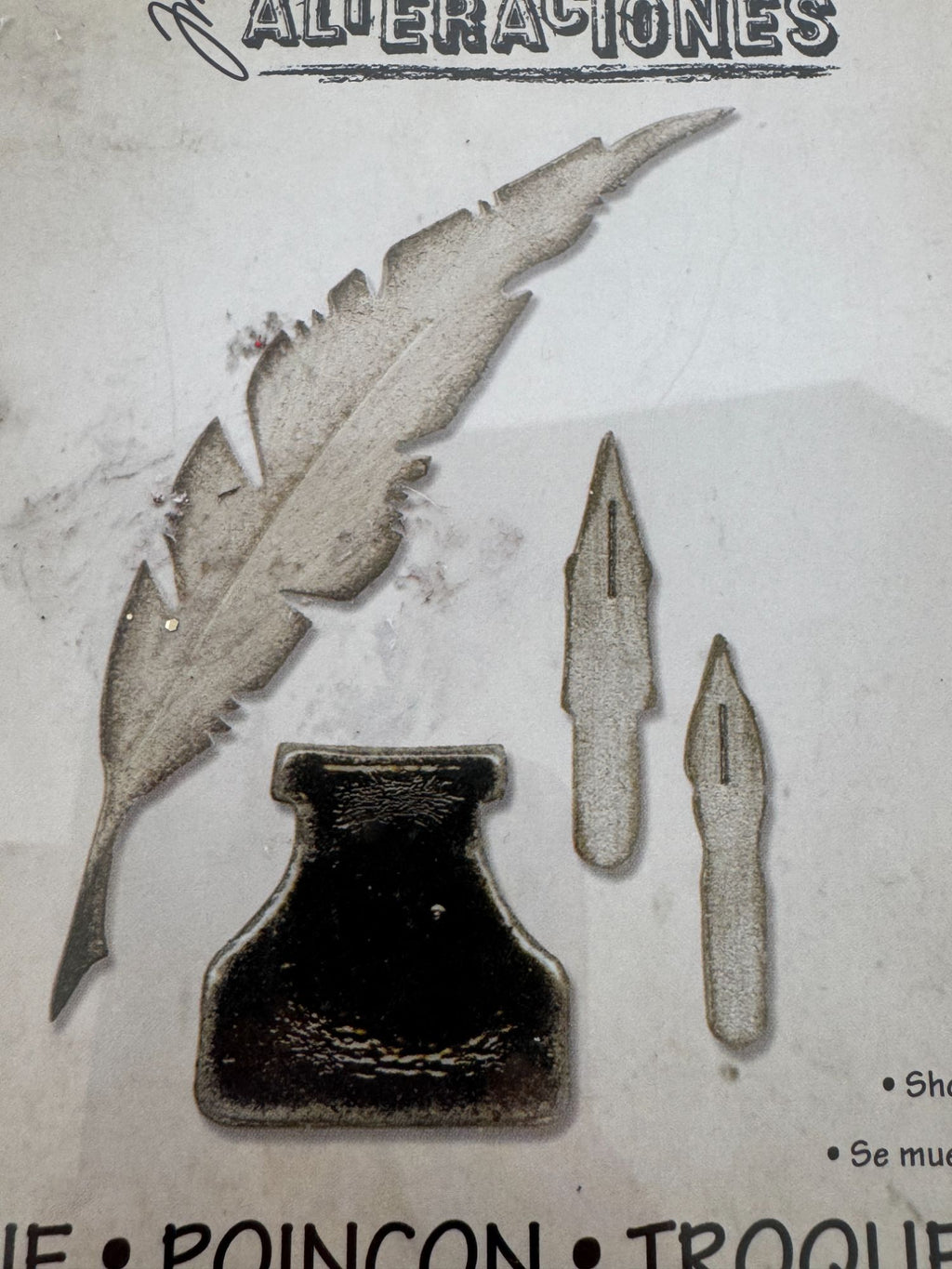 Tim Holtz Sizzix Bigz Die Writing Desk Feather Ink Quill Pen Nibs Inkwell Set 658717