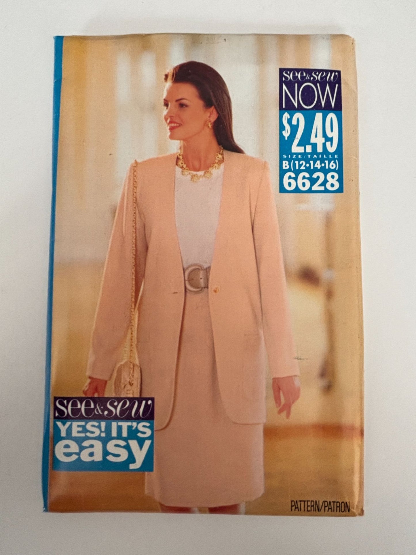 Butterick Sewing Pattern 6628 Jacket Skirt Suit Set 1990s Easy 12 14 16 Vtg UC