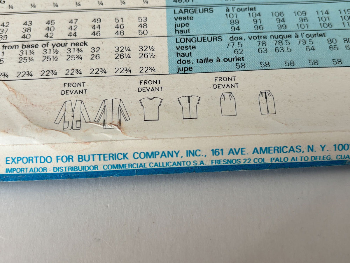 Butterick Sewing Pattern 6628 Jacket Skirt Suit Set 1990s Easy 12 14 16 Vtg UC