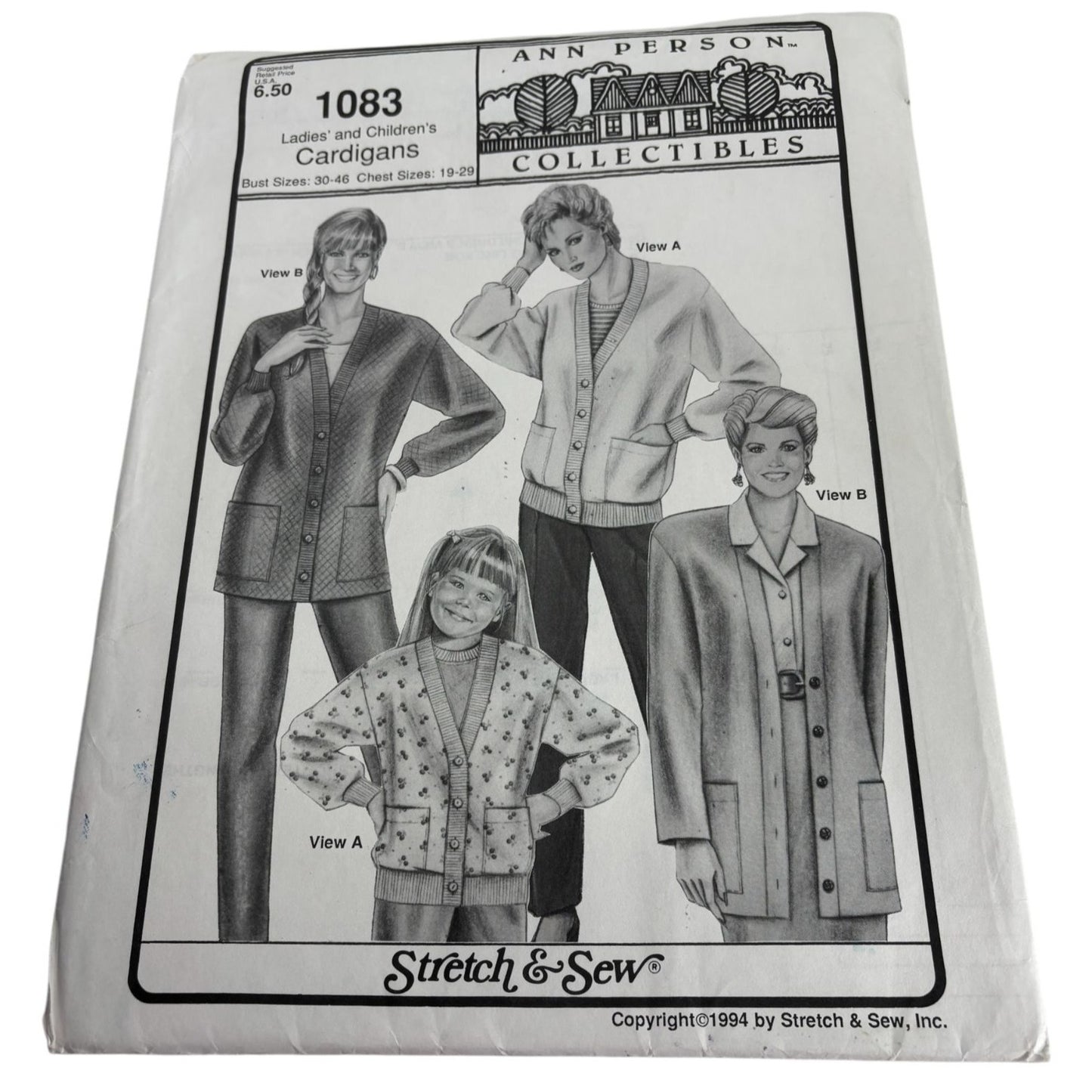 Stretch and Sew Sewing Pattern 1083 Ladies Childrens Cardigans Sweaters Uncut