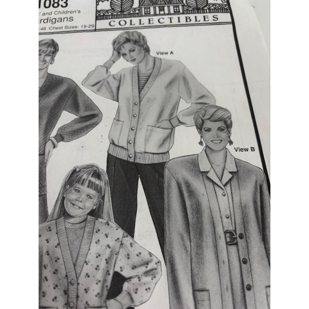 Stretch and Sew Sewing Pattern 1083 Ladies Childrens Cardigans Sweaters Uncut