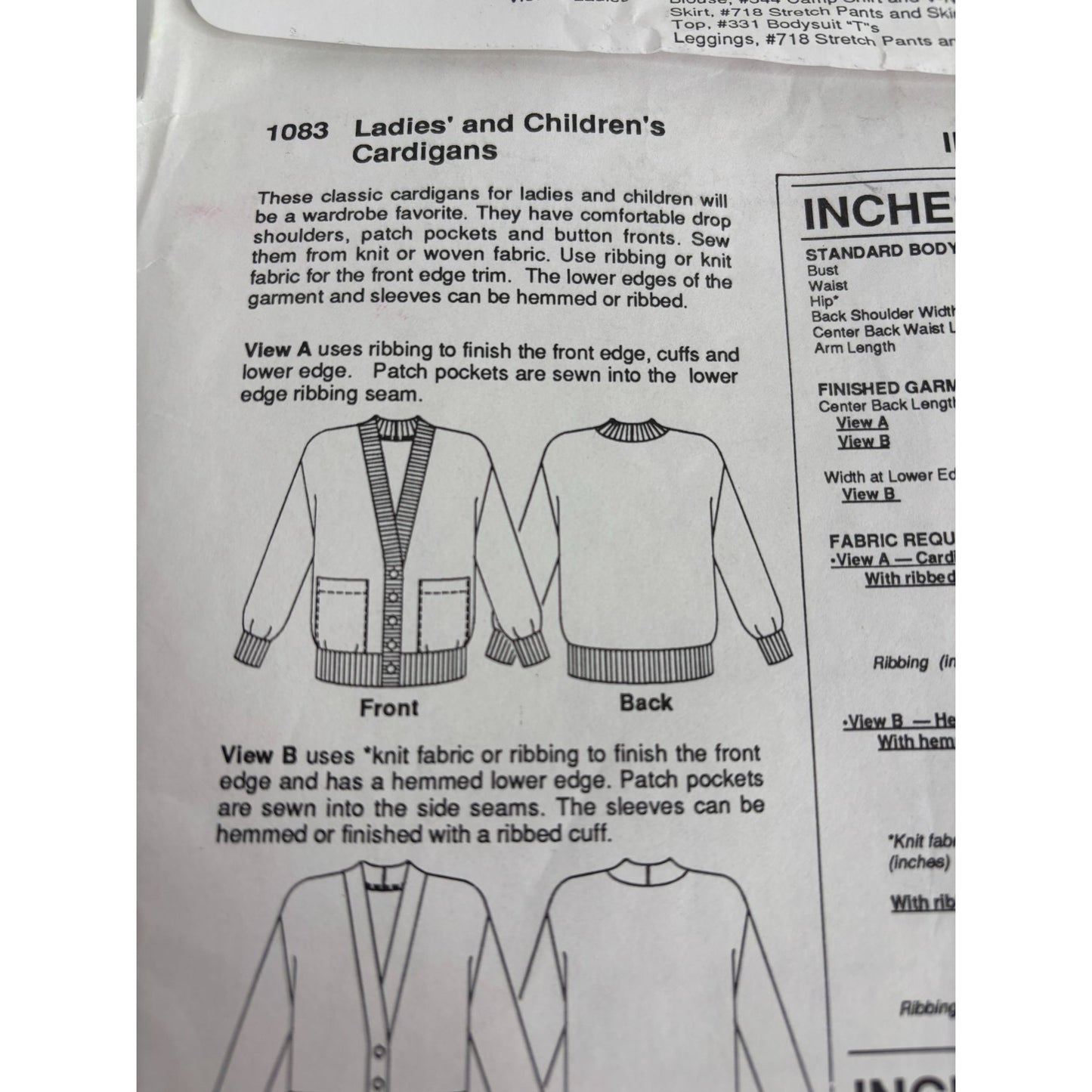 Stretch and Sew Sewing Pattern 1083 Ladies Childrens Cardigans Sweaters Uncut