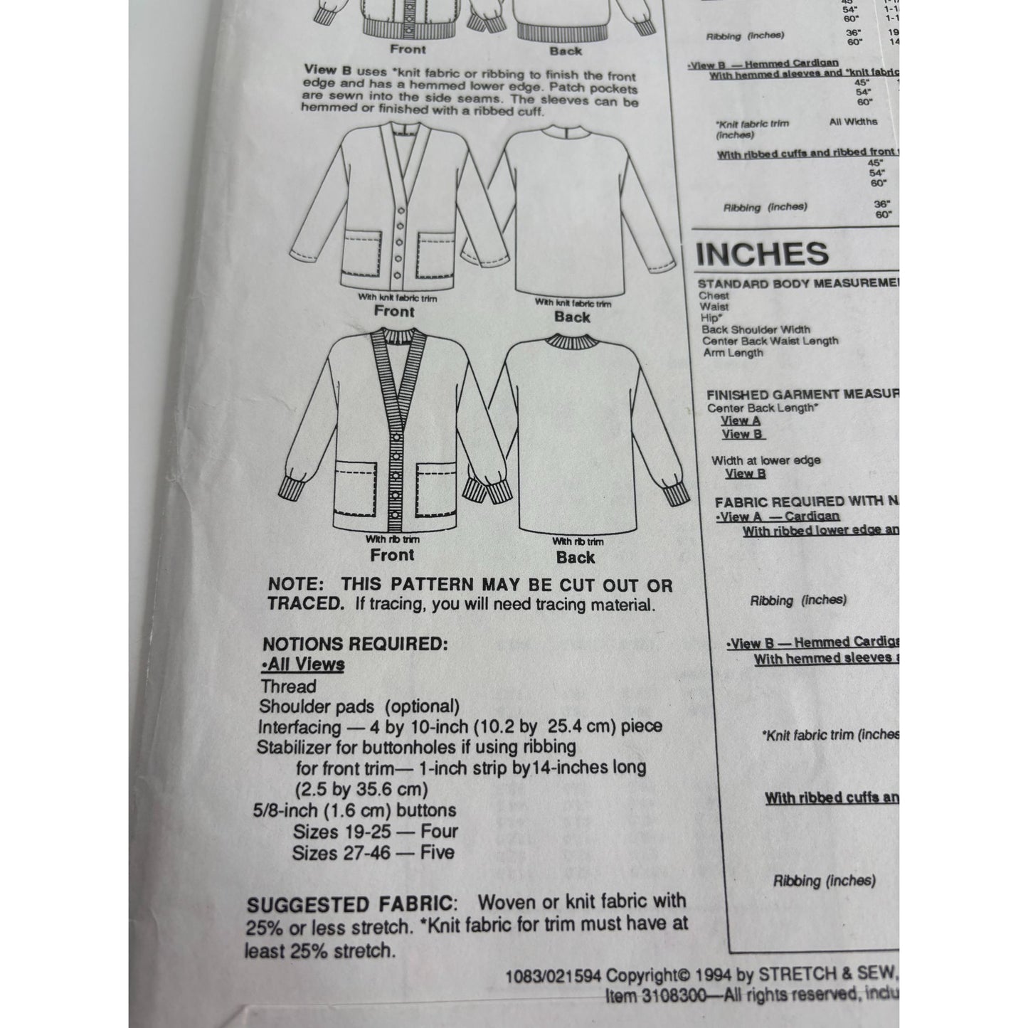 Stretch and Sew Sewing Pattern 1083 Ladies Childrens Cardigans Sweaters Uncut