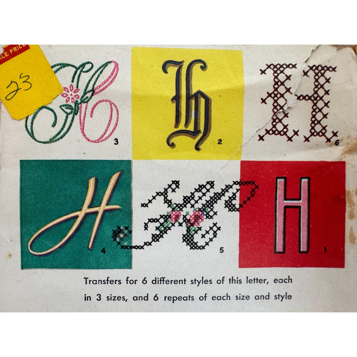 Simplicity Embroidery Transfer Patterns 4040 H Letter H 6 Styles Vintage 1952