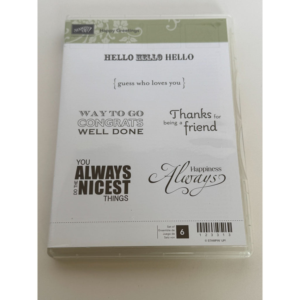 Stampin Up Clear Mount Rubber Stamp Set Happy Greetings Guess Who Loves You Word