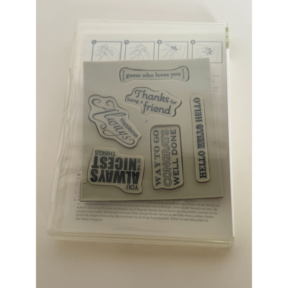 Stampin Up Clear Mount Rubber Stamp Set Happy Greetings Guess Who Loves You Word