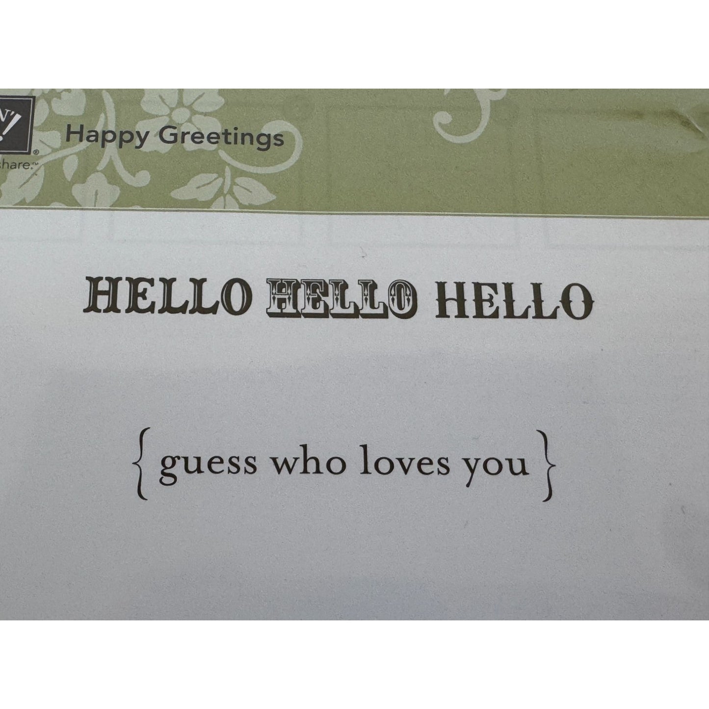 Stampin Up Clear Mount Rubber Stamp Set Happy Greetings Guess Who Loves You Word