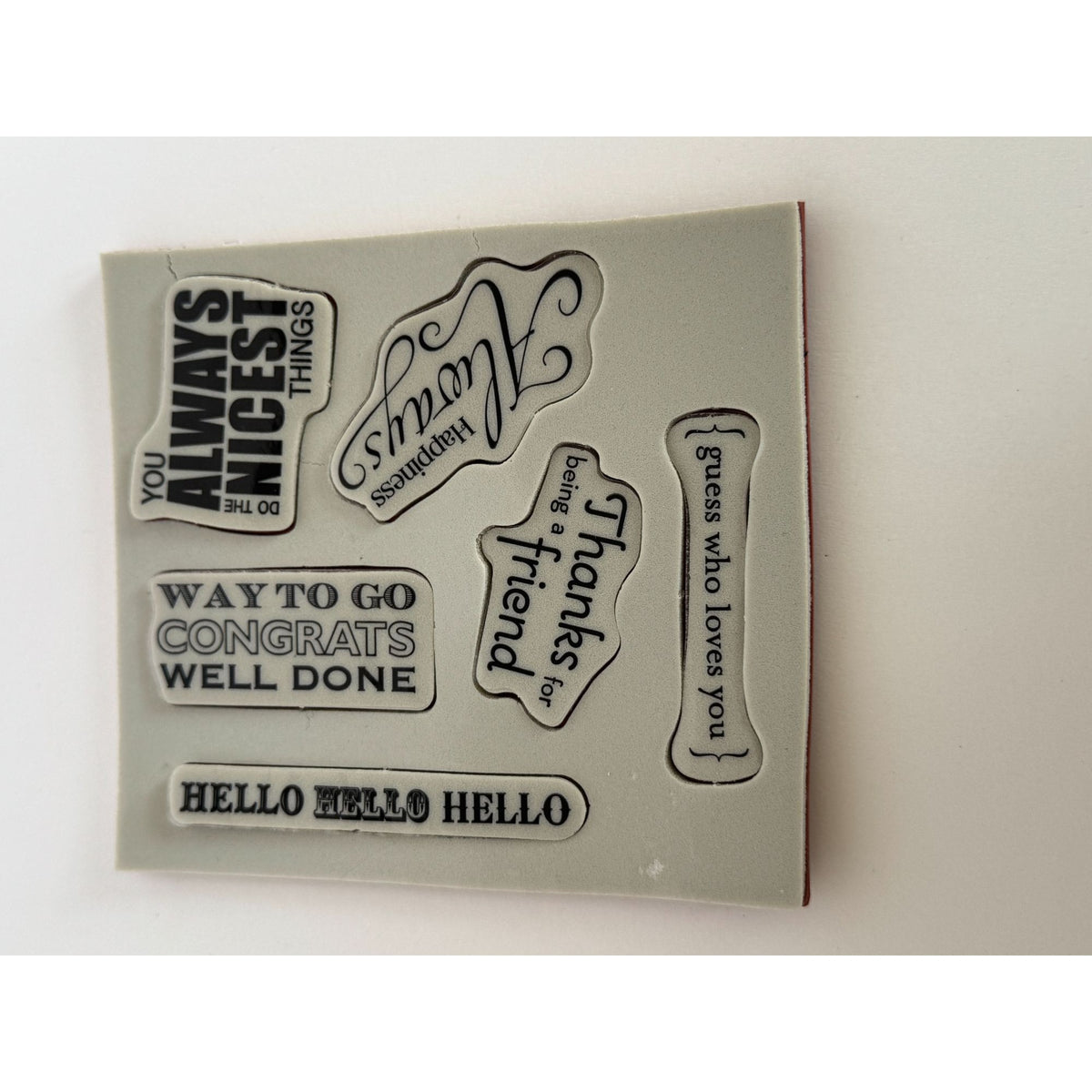 Stampin Up Clear Mount Rubber Stamp Set Happy Greetings Guess Who Loves You Word