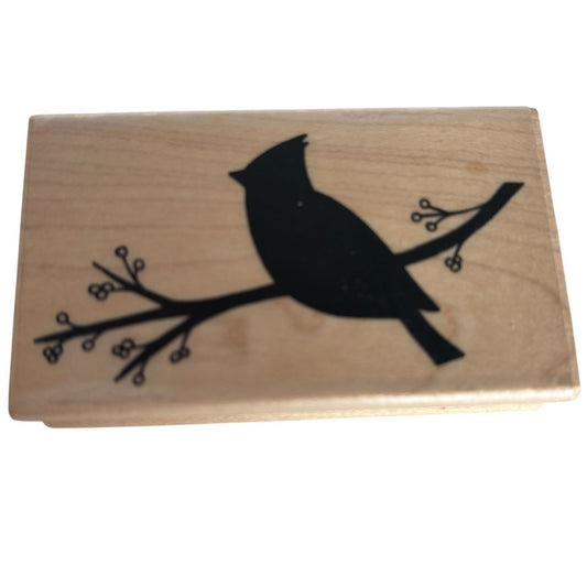 A Muse Artstamps Rubber Stamp Cardinal Silhouette Bird on Tree Branch Nature Art