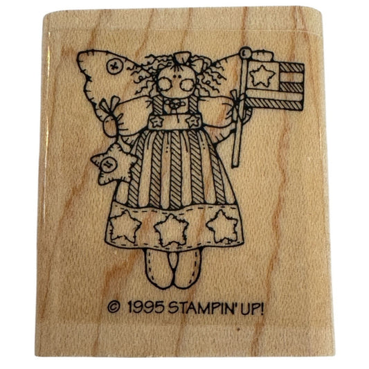 Stampin Up Rubber Stamp Patriotic Angel American Flag Star Dress Fourth of July