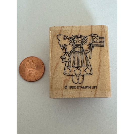 Stampin Up Rubber Stamp Patriotic Angel American Flag Star Dress Fourth of July