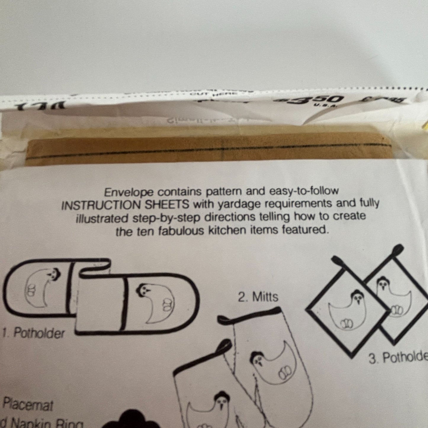 Simplicity House Sewing Pattern 124 Chicken Kitchen Apron Mitts Placemats Napkin