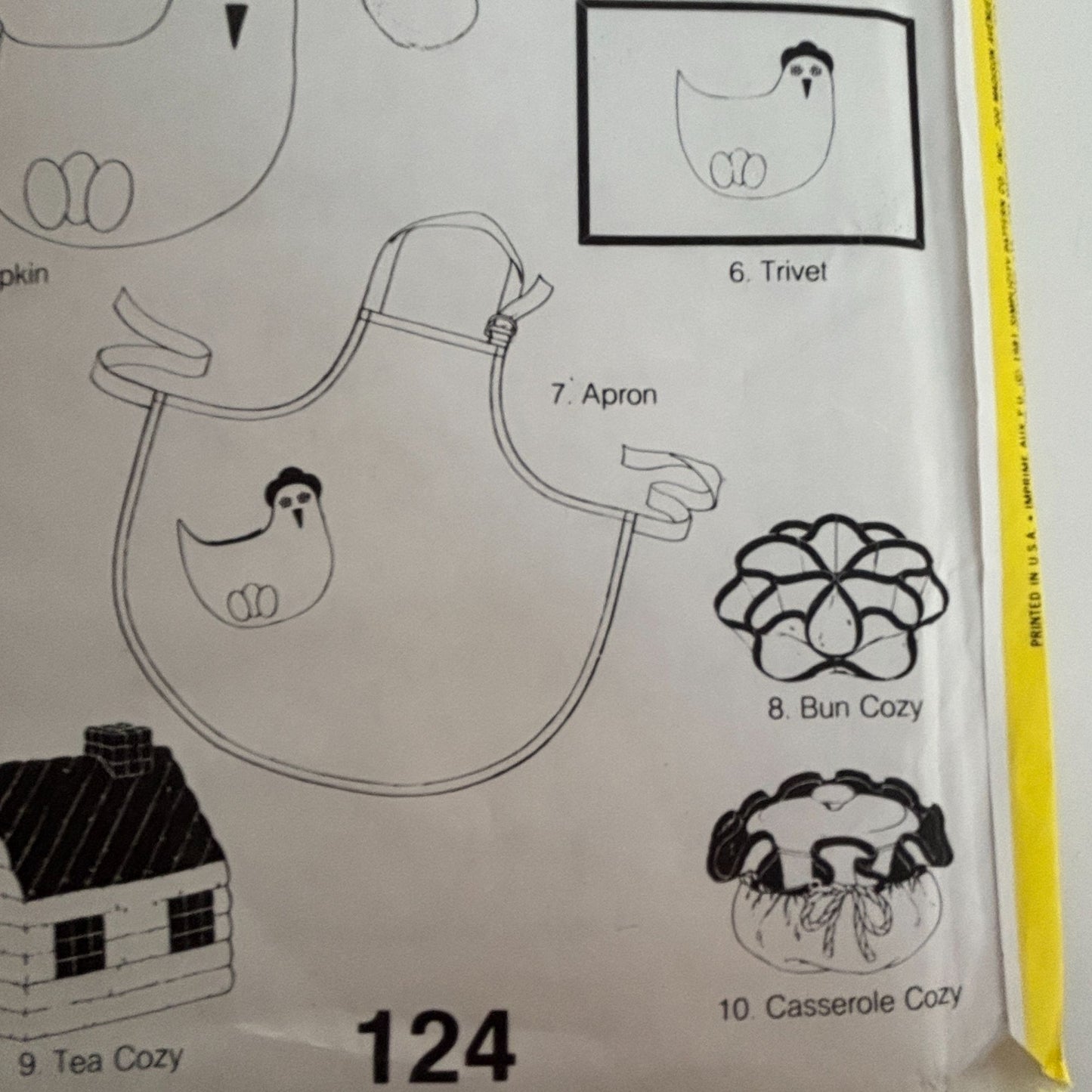 Simplicity House Sewing Pattern 124 Chicken Kitchen Apron Mitts Placemats Napkin