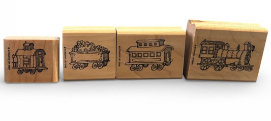 Stampin Up Rubber Stamp Set Mini Trains Railroad Coal Car Caboose Train Engine