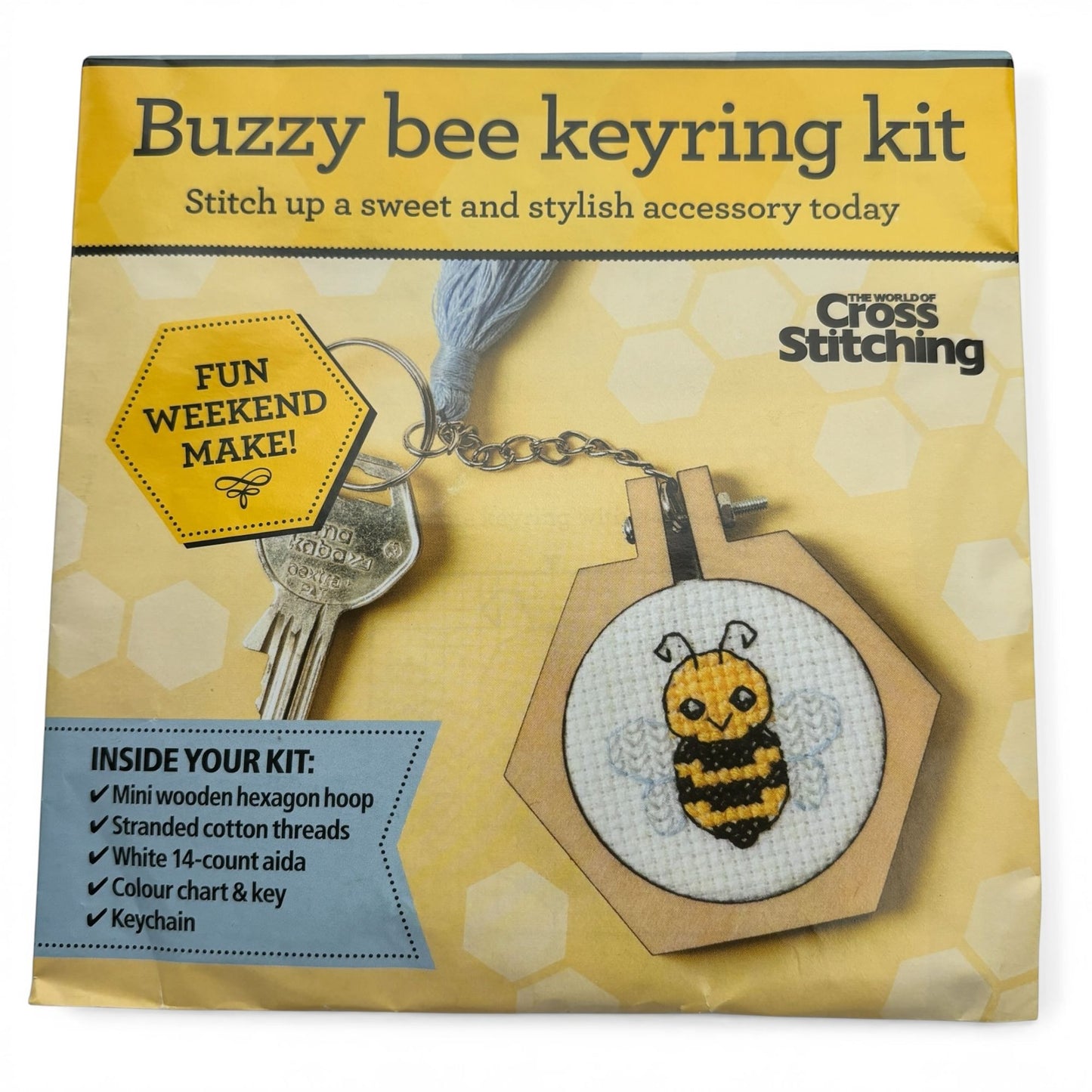 The World of Cross Stitching Keyring Cross Stitch Kit Buzzy Bee Beginner Easy Project Fast