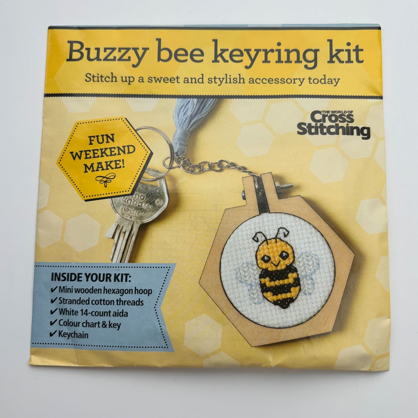 The World of Cross Stitching Keyring Cross Stitch Kit Buzzy Bee Beginner Easy Project Fast