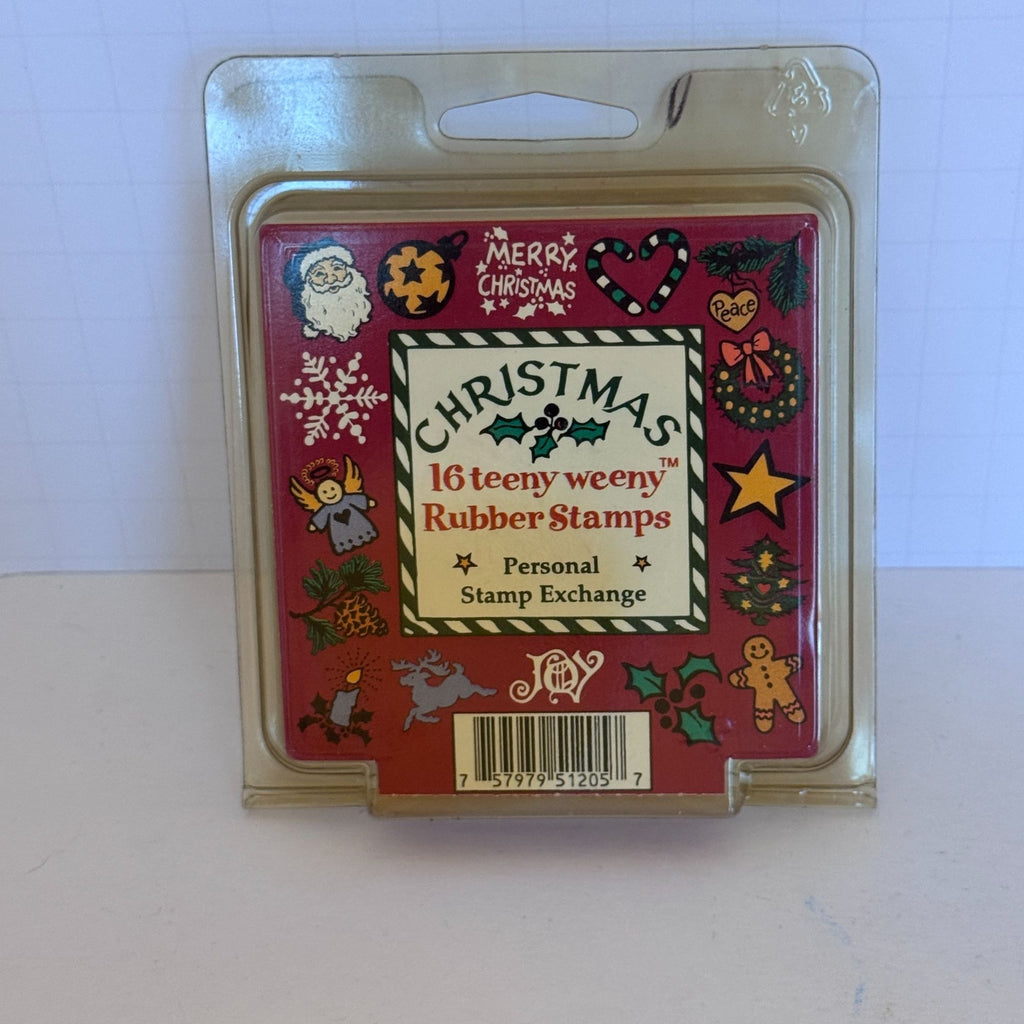 PSX Teeny Weeny Rubber Stamps Set Christmas Vintage Mini Gingerbread Man Wreath Gift Tag
