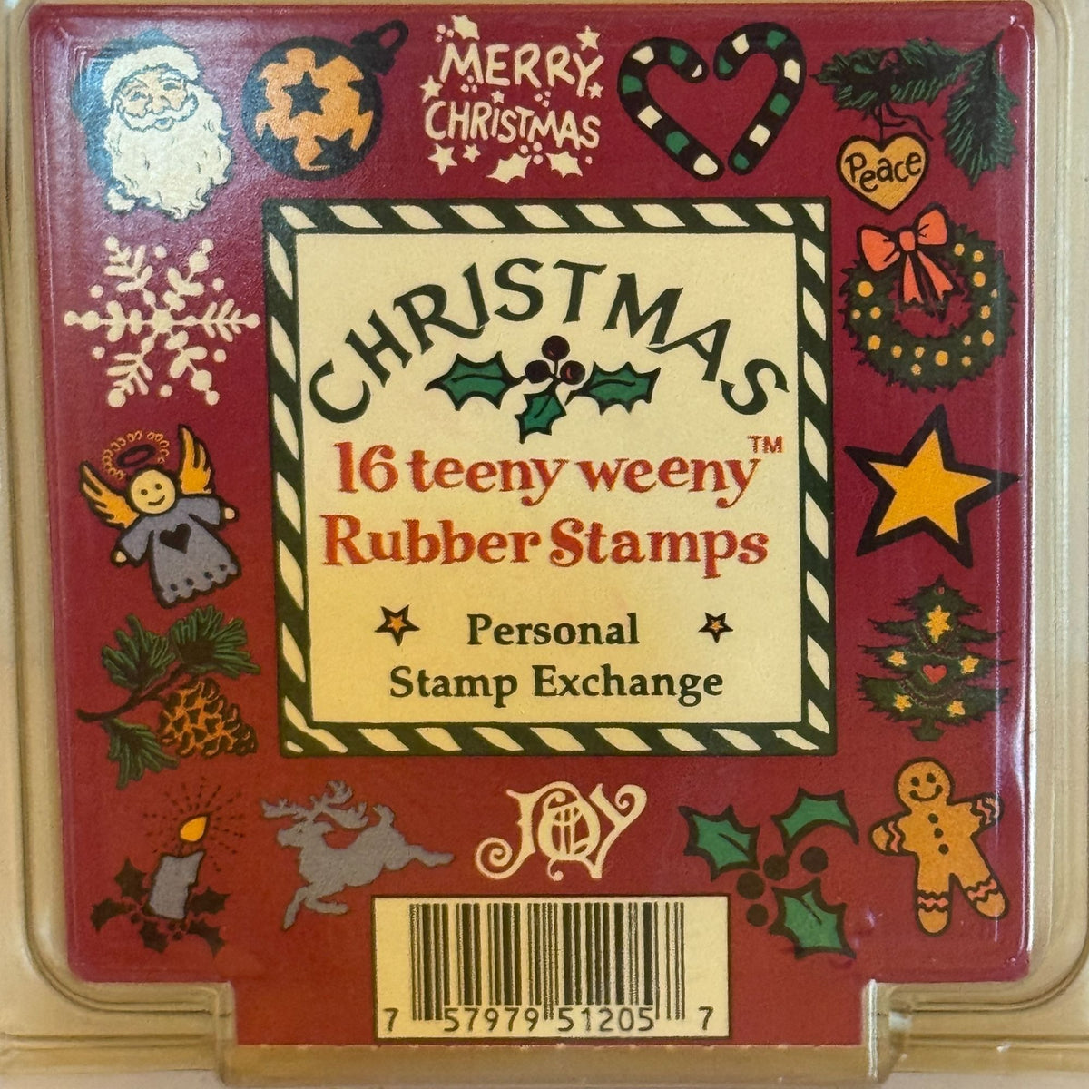 PSX Teeny Weeny Rubber Stamps Set Christmas Vintage Mini Gingerbread Man Wreath Gift Tag