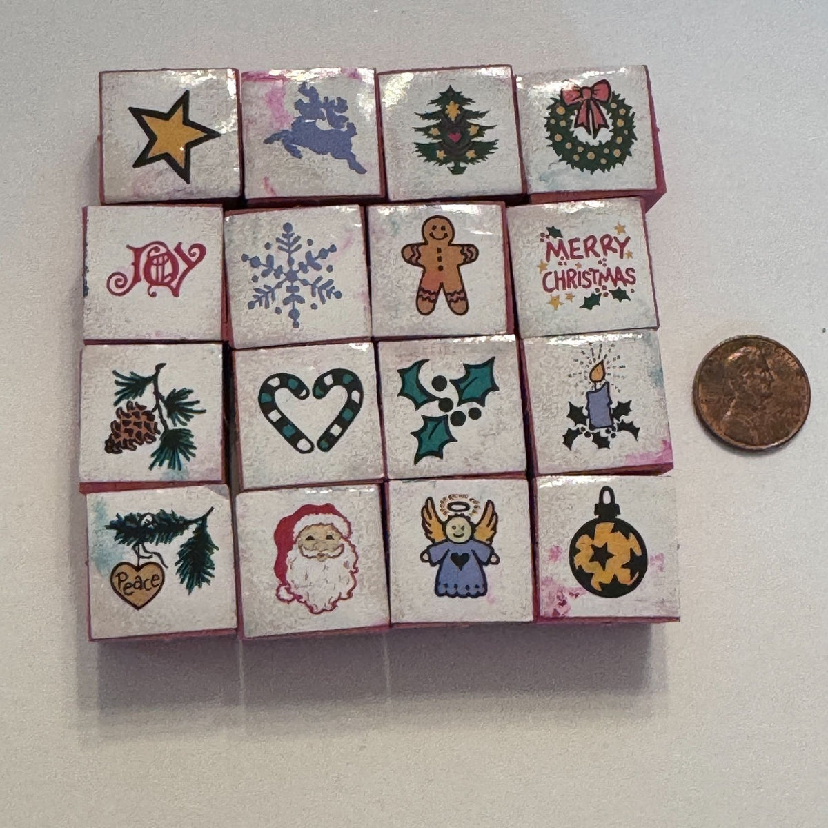 PSX Teeny Weeny Rubber Stamps Set Christmas Vintage Mini Gingerbread Man Wreath Gift Tag