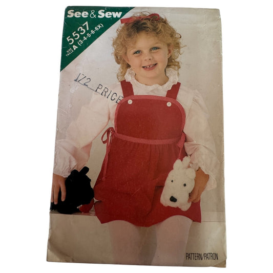 80s Girls Jumper Dress Sewing Pattern Butterick 5531 Vintage Pinafore Blouse Set 3-6X Uncut