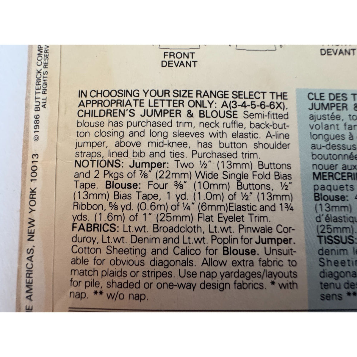 80s Girls Jumper Dress Sewing Pattern Butterick 5531 Vintage Pinafore Blouse Set 3-6X Uncut