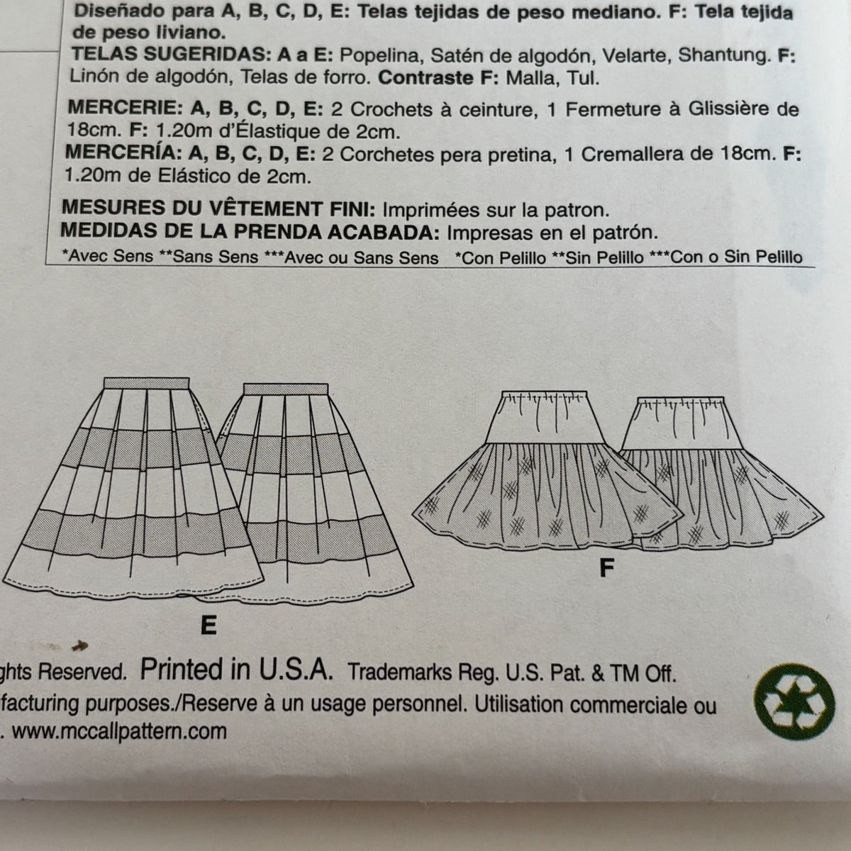 McCalls Sewing Pattern M6706 Skirts Petticoat Retro Feminine Skirt Easy 14-22 UC