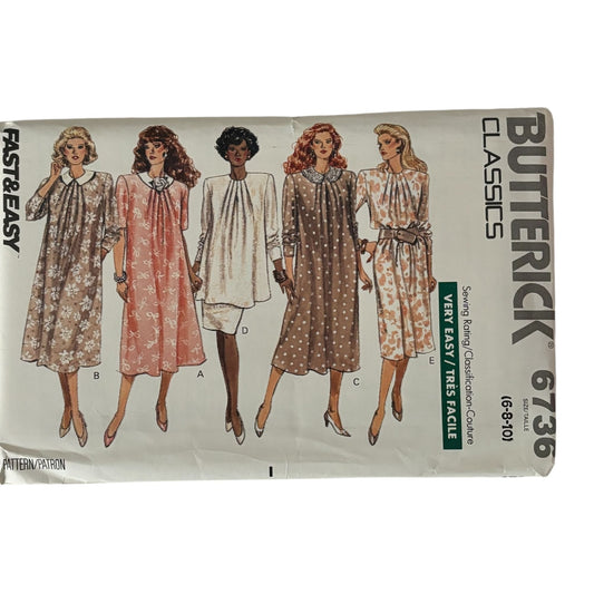 Butterick Sewing Pattern 6736 Maternity Dress 80s Vintage Cottagecore 6-10 Uncut Top Skirt Dress