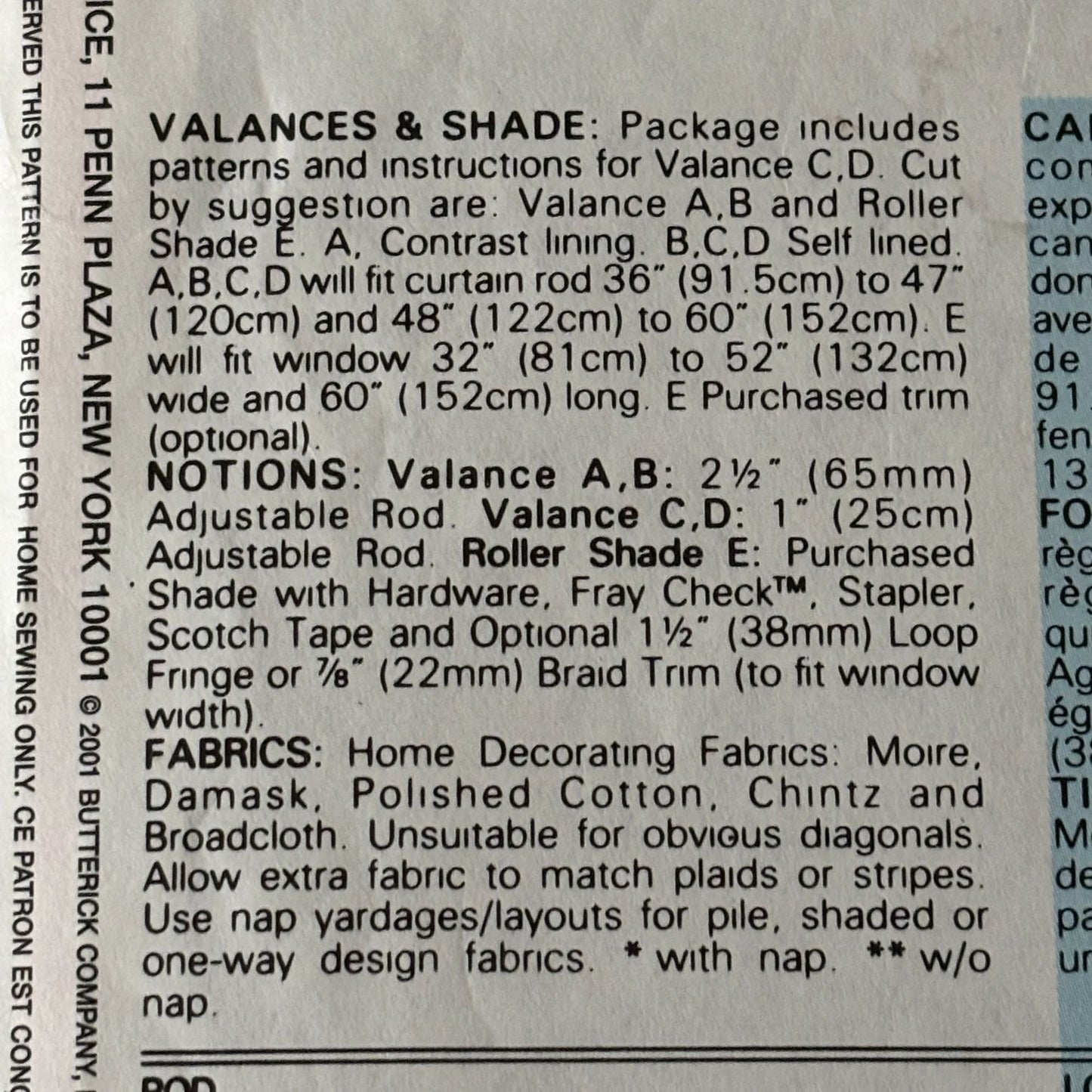 Butterick Sewing Pattern 6434 Waverly Valance Roller Shade Home Decor Country Uncut