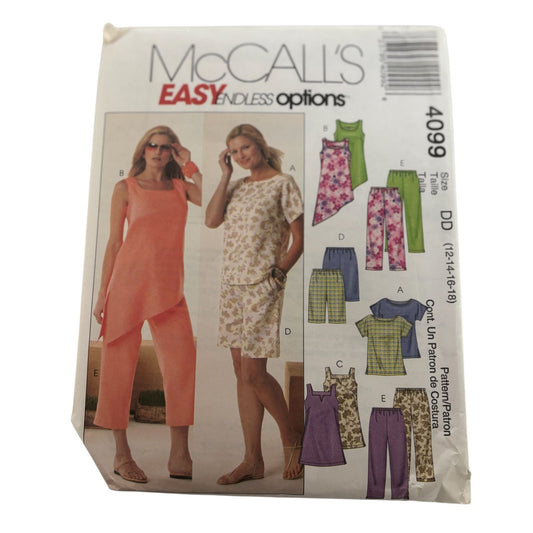 McCalls Sewing Pattern 4099 Easy Endless Options Outfit Tunic Top Capri Pants UC