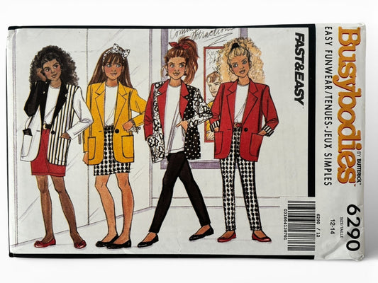 Butterick Sewing Pattern 6290 Blazer Jacket Pants 1990s School Girls 12 14 Uncut